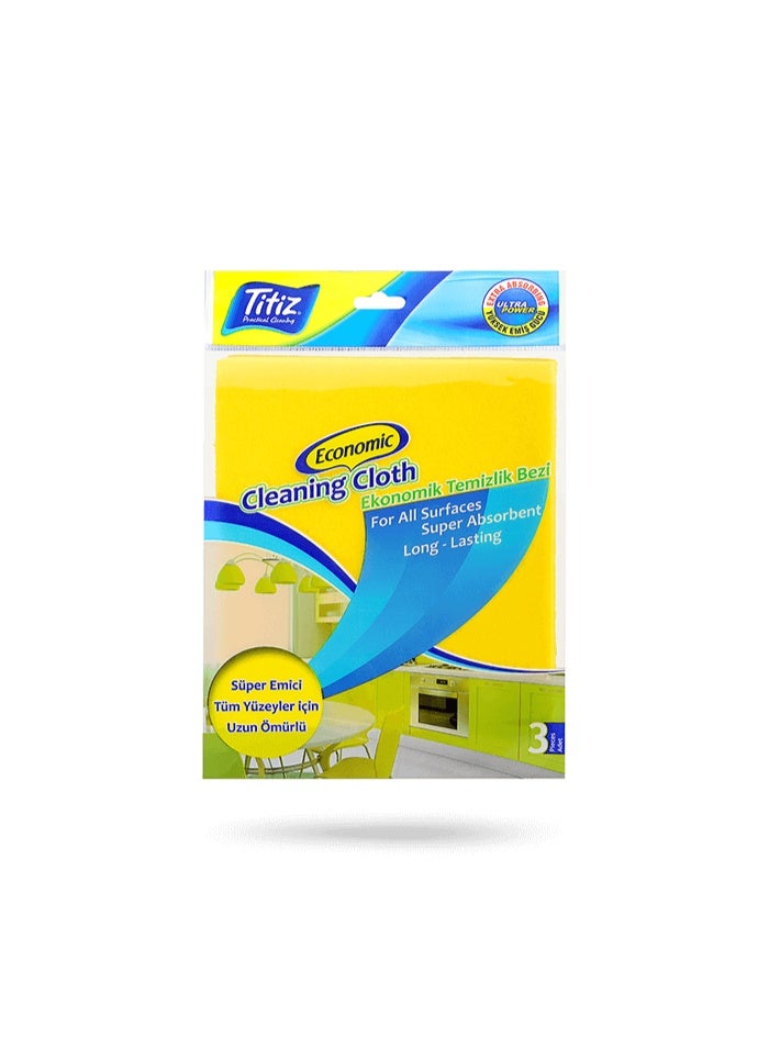 Titiz Economic Cleaning Cloth for All Surfaces, Microfiber Sponge Wiping Towel, Super Absorbent Non Scratch Household Cloth, 30 x 30 Centimeter, Pack of 3, Yellow - Image 1